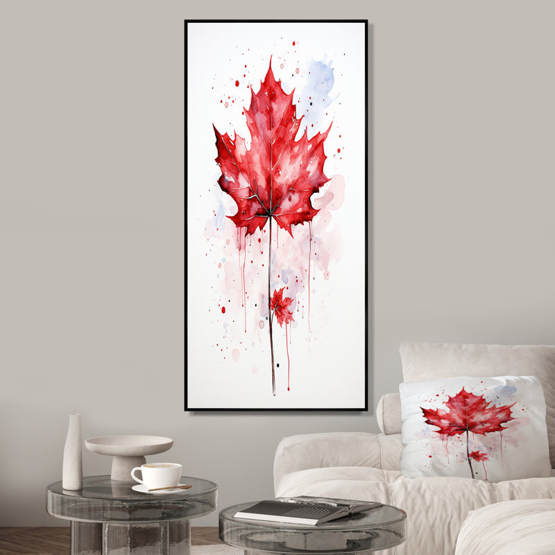 «Red Maple Leaf Beauty I» - Art mural érable, Cadre flottant noir, 44" H x 34" W