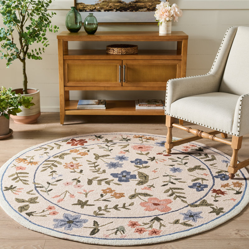 Martha Stewart Hand Tufted Wool, Cotton Floral Rug, Round 6'