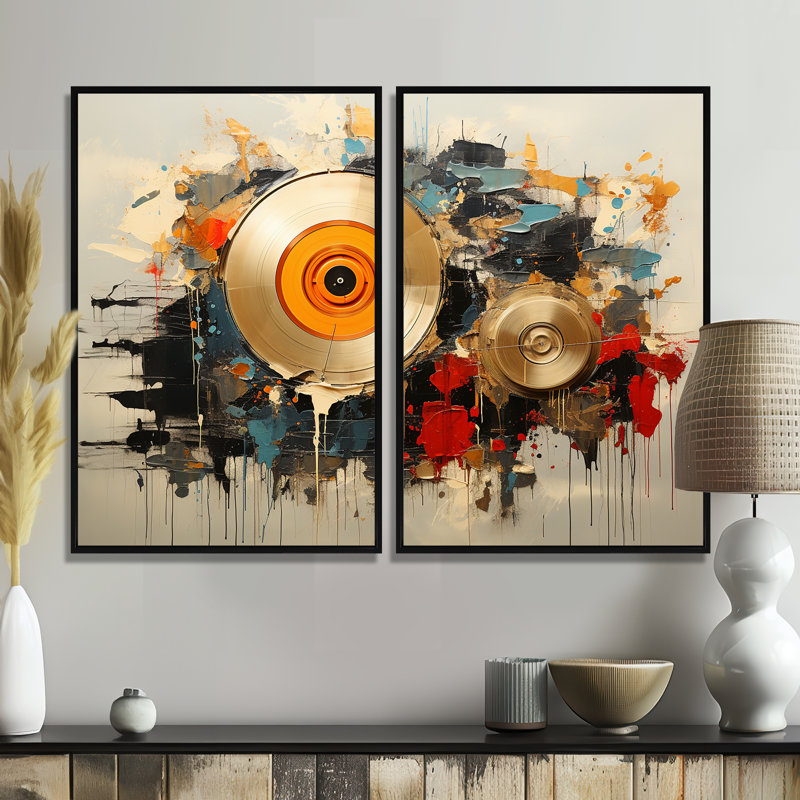 Mélanges de vinyle - 2 grands disques vinyle, art mural, Black, 36" H x 48" W, Impression encadrée flottante