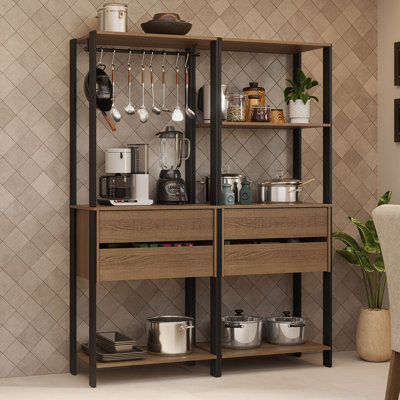  Étagère de rangement pour garde-manger avec 4 tiroirs, 5 tablettes et espace de rangement pour armoire de cuisine modulaire L 55 po - noir / brun