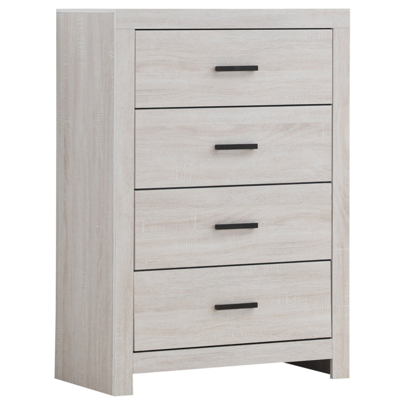 Commode rectangulaire 4 tiroirs Coastal White, Blanchies