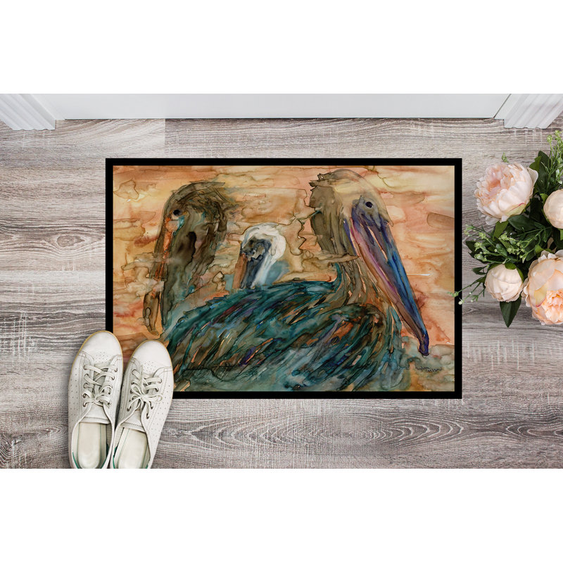 Paillasson d’extérieur abstrait avec Pelicans sameeha, 1 pi 6 po x 2 pi 3 po