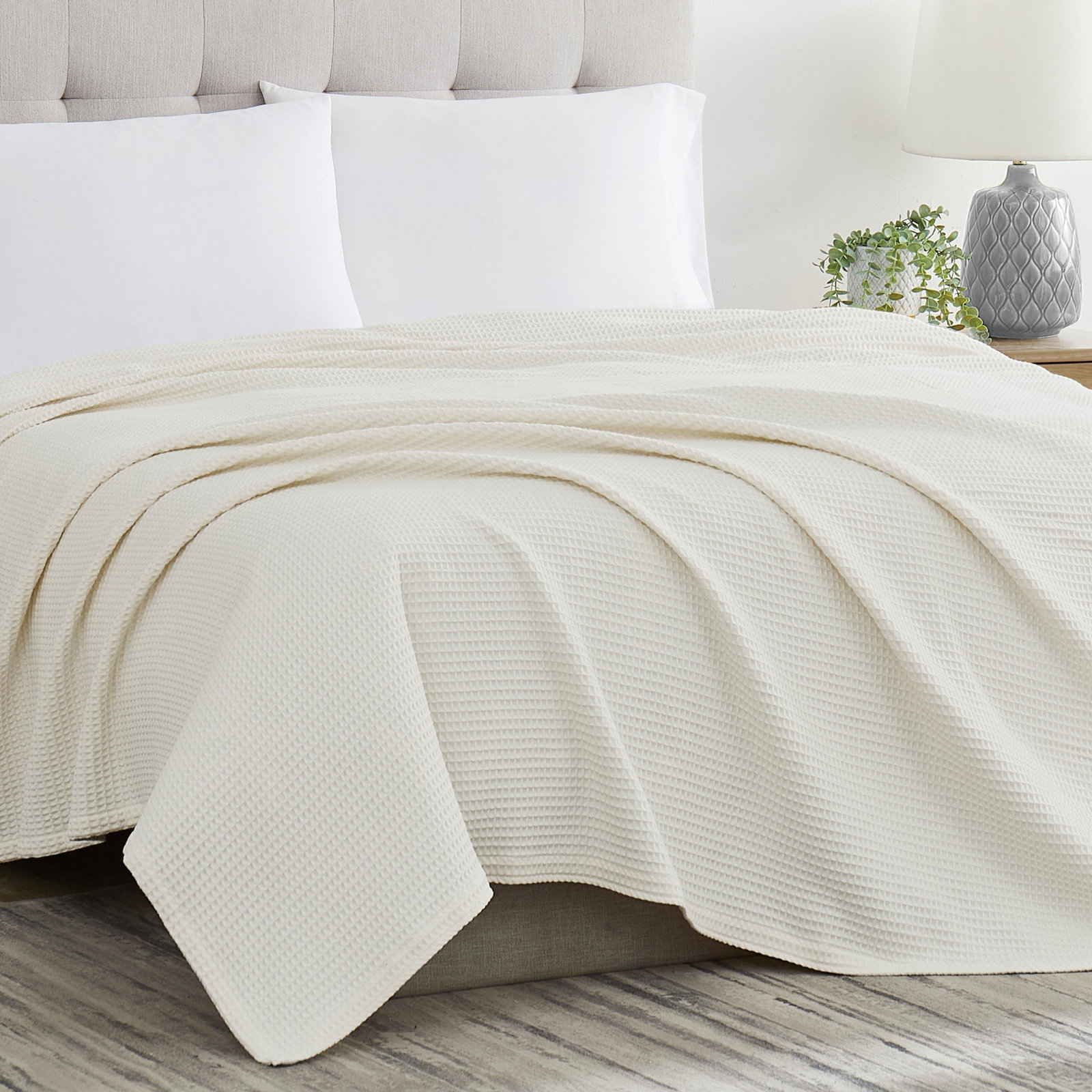 Cotton Throw Blanket, King, Ivory