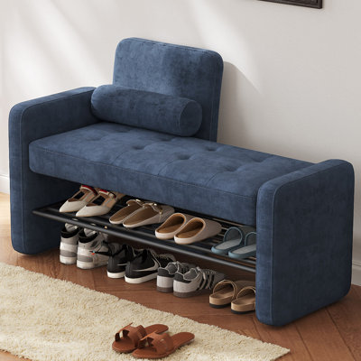 Banc de rangement pour chaussures 40,9 "avec coussin, banc d'entrée, bleu foncé
