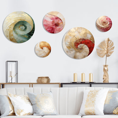 Beige Minimalism Spiral Poteries - Abstract Spirals Abstract Spirals Round Wall Art Set Of 5
