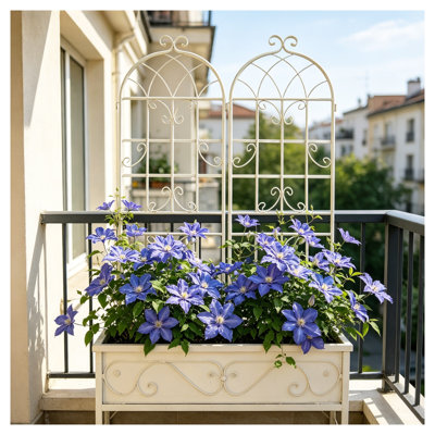 Ensemble de 2 treillis de jardin en métal, 180 cm (H) x 50 cm (L), support pour plantes grimpantes en fer antirouille, blanc crème