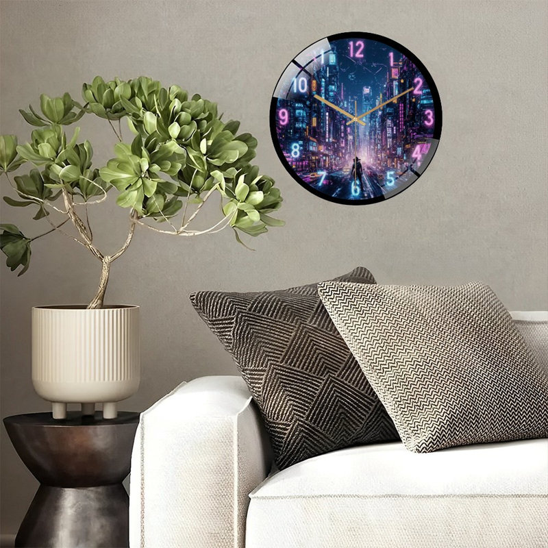 Horloge murale de style néon avec chiffres numériques Cyberpunk City 12 po