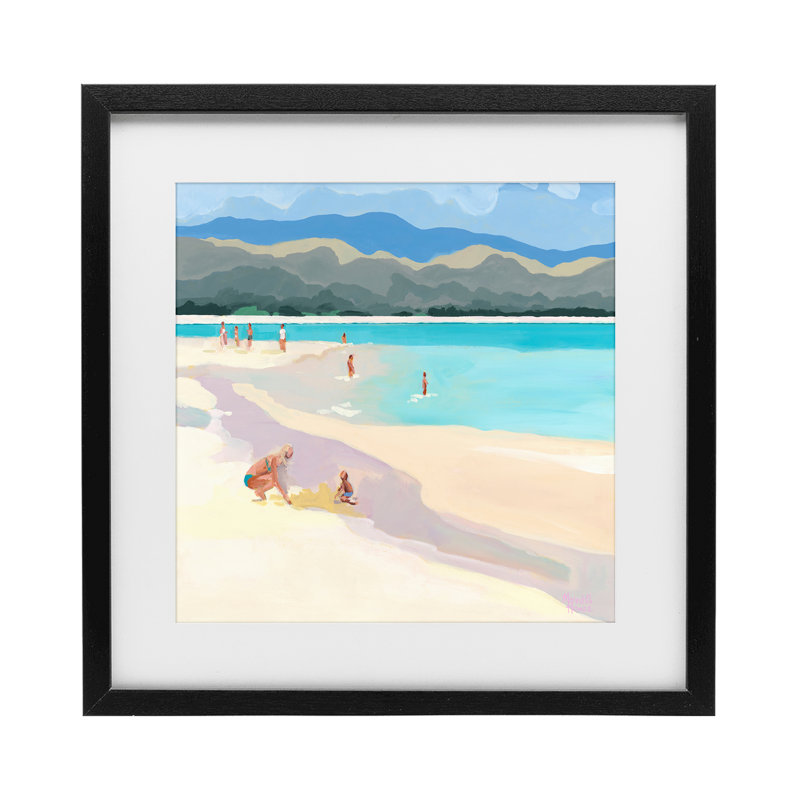 Mère et enfant, scène de plage, reproduction encadrée sous verre, conception de Meredith Howse, H 13 po x l 13 po