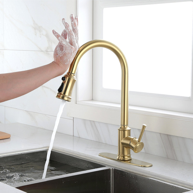 Robinet de cuisine tactile avec douchette extractible, Or brossé