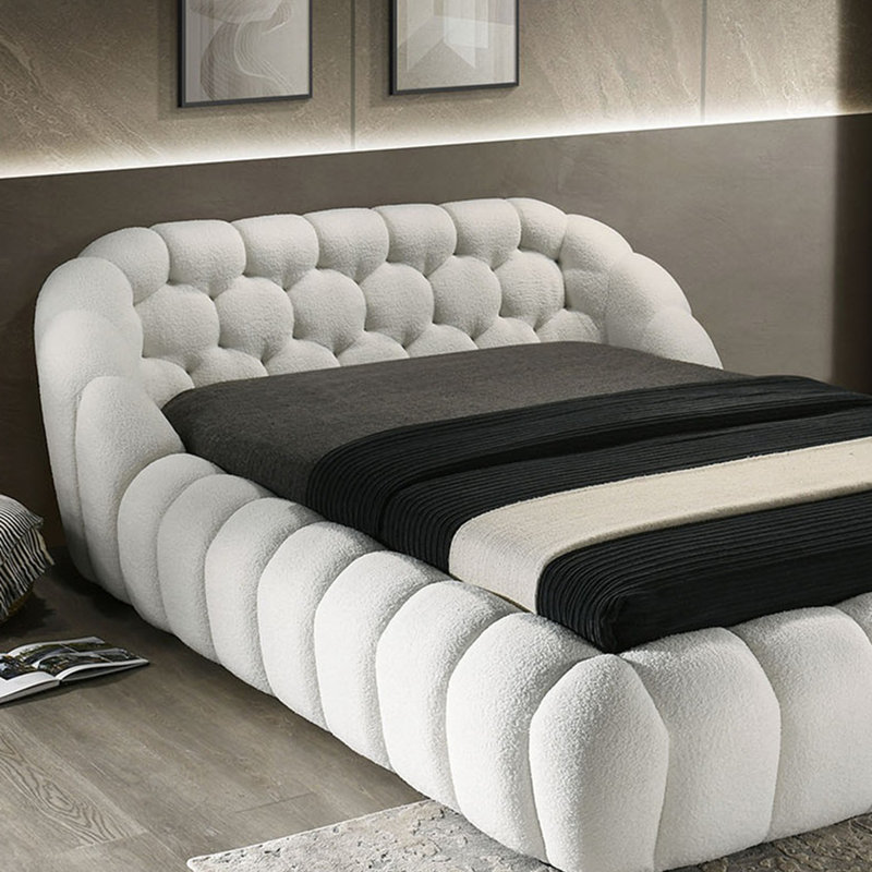Lit 1 pièce en tissu de chenille de style contemporain avec revêtement en tissu, Très grand lit, Blanc