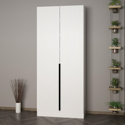 Modern Hall Stand in White, 35.4 x 82.7 x 13.8 inches | 100% Melamine Coated Particle Board with 0.7-inch Thickness | Stylish & Functional Storage Solution for Entryways, Durable and Elegant Design