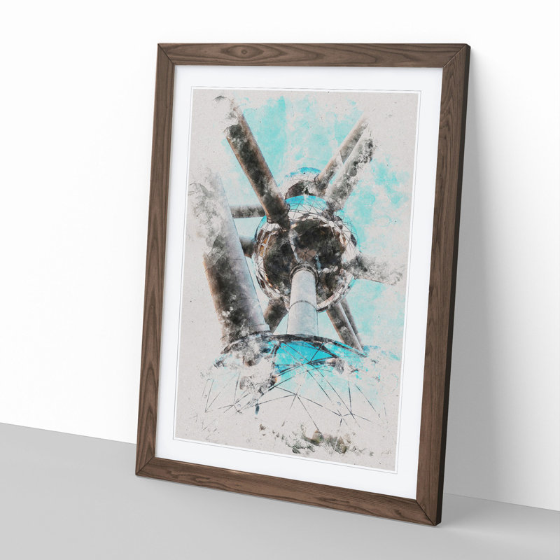 Atomium in Brussels Vol.2 Watercolour - Picture Frame Graphic Art, 65cm H x 48cm W x 2cm D, Walnut