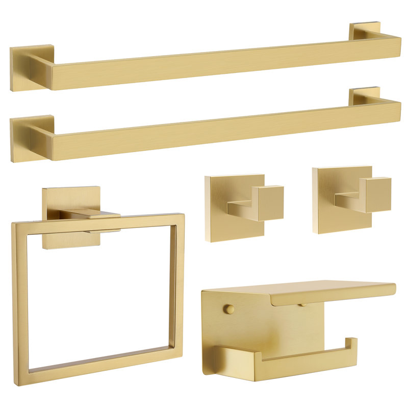 6 Piece Bath Hardware Set (set Of 6), Brushed Gold