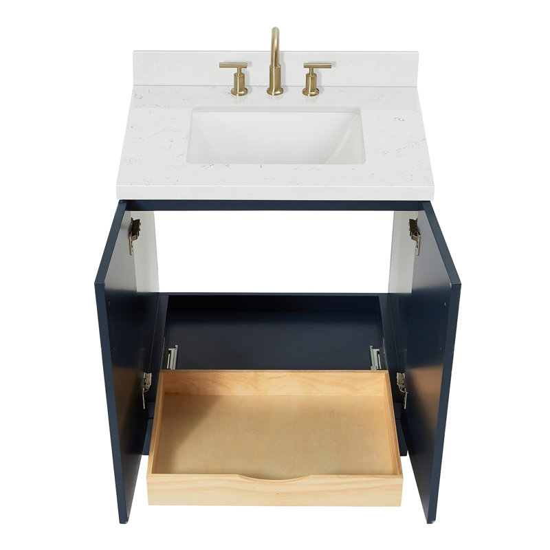 31 IN.  Single Bathroom Vanity, Midnight Blue, Rectangle, Carrara Quartz