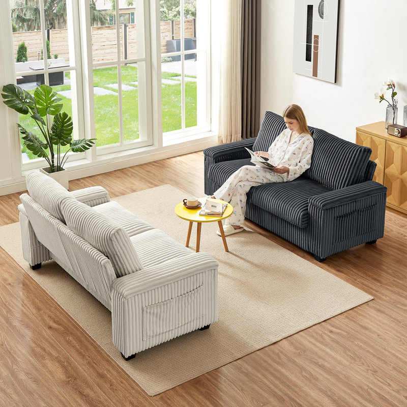 71" Modern Style Upholstered LoveSeat Corduroy Sofa, White