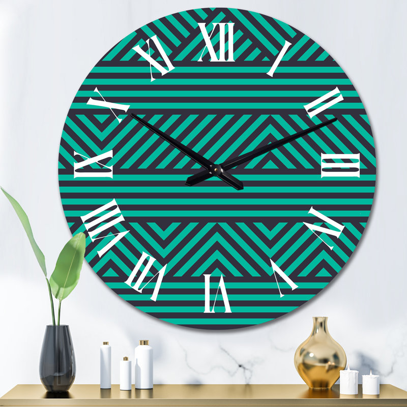 Green Geometric Triangles and Lines I - Patterned Wall Clock, Oversized