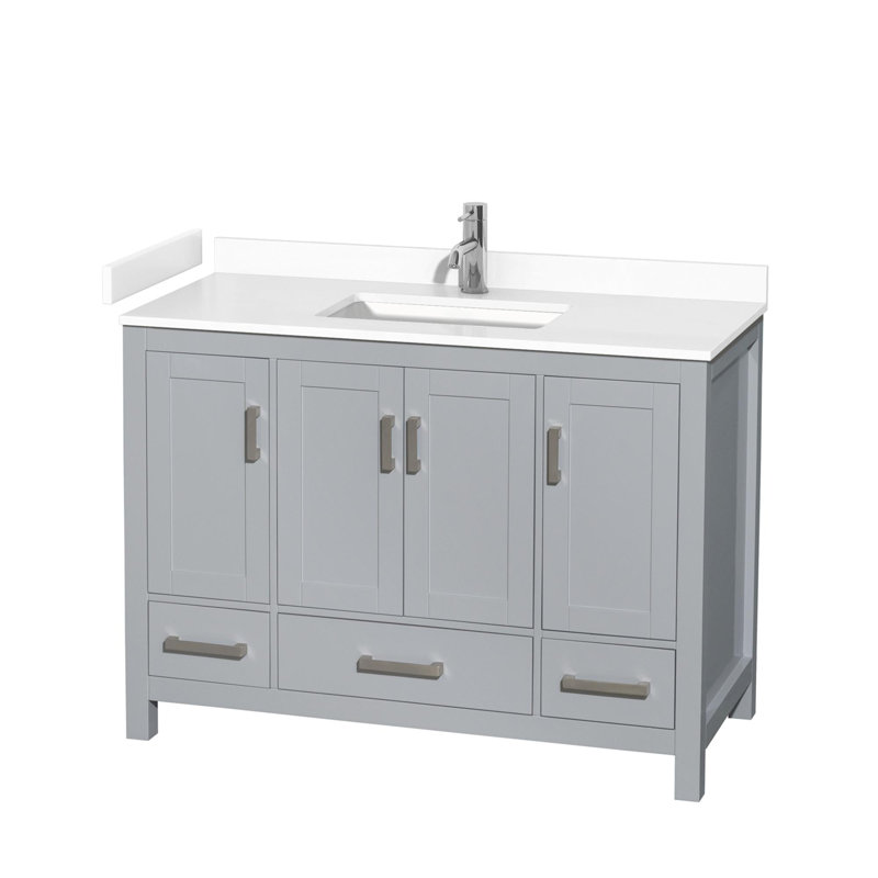 Sheffield 48" Freestanding Single Bathroom Vanity with Cultured Marble Top, White Cultured Marble, Gray