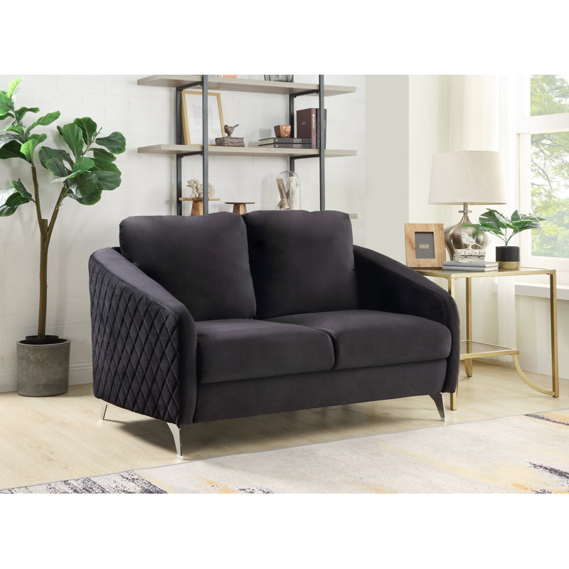 Amadeus Upholstered 77.5'' Sofa, Black Velvet, 34" H x 77.5" W x 35" D