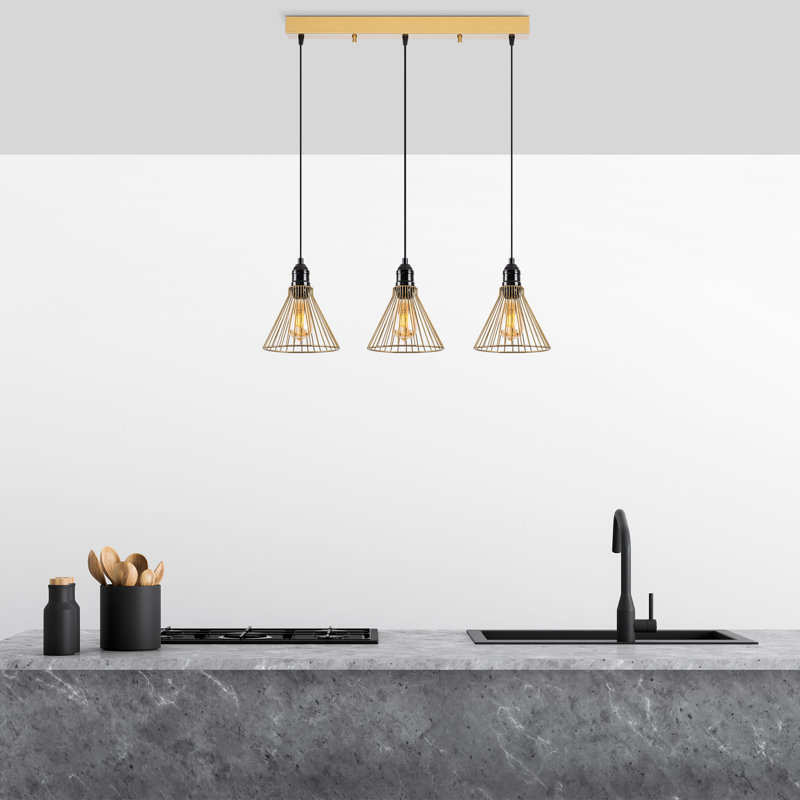 Modern Gold Metal Chandelier, Adjustable Height, 28.3 x 7.9 x 48.8 inches | 3 x E27 Max 40W Sockets | Elegant Design with 22.0 in Diameter Cap | Perfect for Dining Room, Living Room, & Entryway Lighting | IP20 Rating