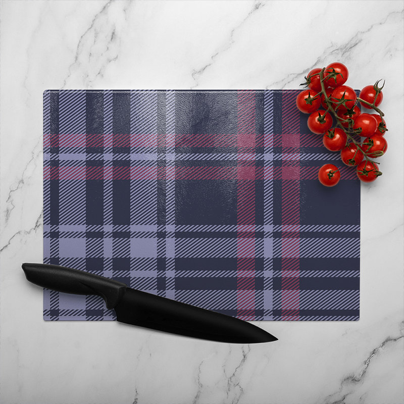 Tartan Plaid Pattern Glass Chopping Board