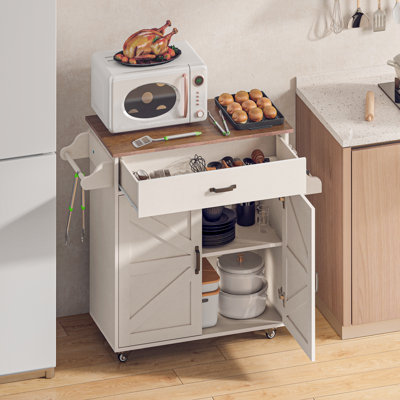 42" Modern Farmhouse Kitchen Island Cart With Wood Top & X-Design Cabinet