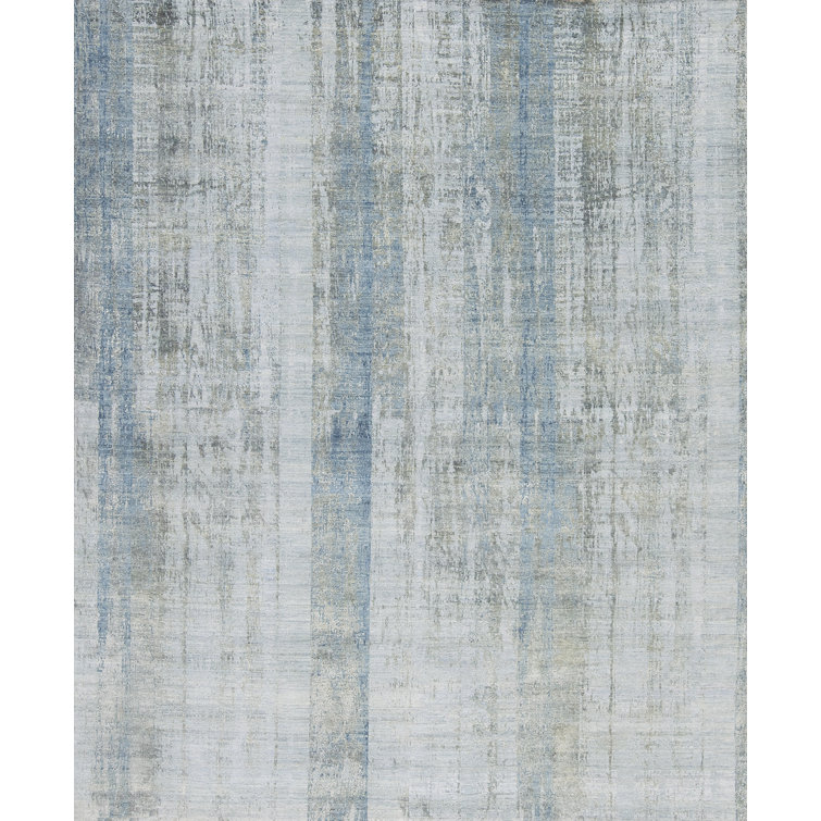 Tapis bleu ciel / gris en laine / soie noué à la main Mayfair
