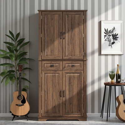 Garde-manger de 71 pouces de hauteur, armoire de rangement de style campagnard brun avec texture en relief, 3 organisateurs coulissants, 6 tablettes de porte et 2 tiroirs pour l'organisation à domicile