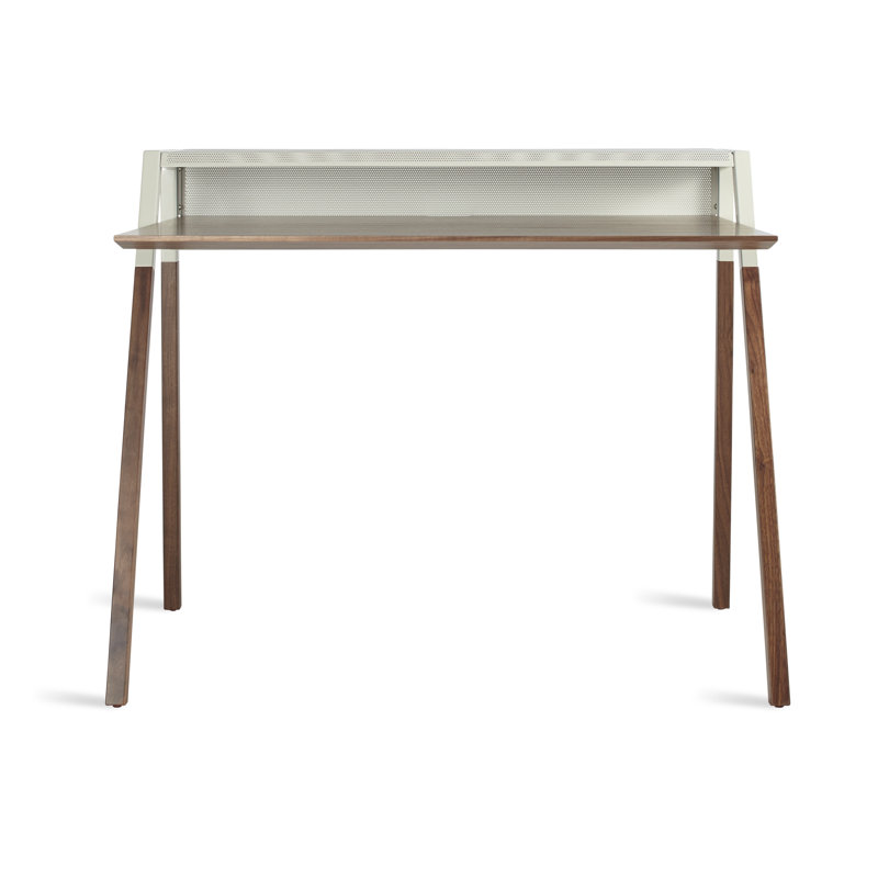 Cant Solid Wood Base Writing Desk, Putty Gray/Walnut