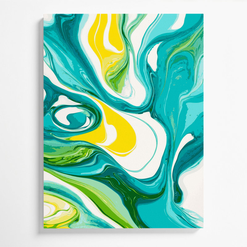 Abstrait art fluide sur toile verte 14, 14" H x 11" W
