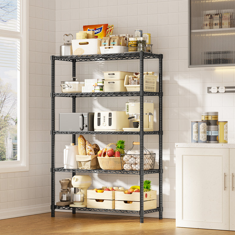 Height-Adjustable Garage Wire Shelving Unit for Kitchen, Laundry Room, Pantry, Warehouse, Basement, Black