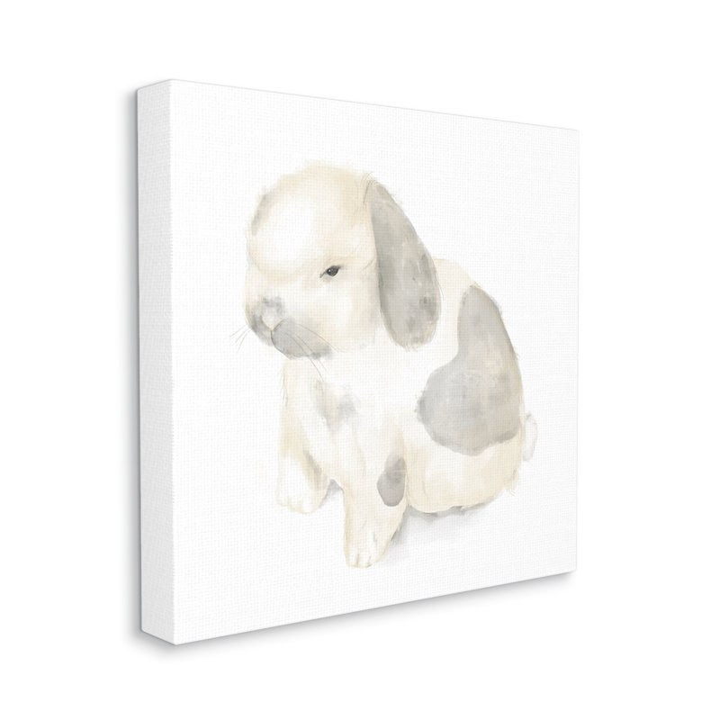 Illustration d'un adorable bébé lapin gris doux et beige, Toile tendue, H 36 po x l 36 po x 1,5 po