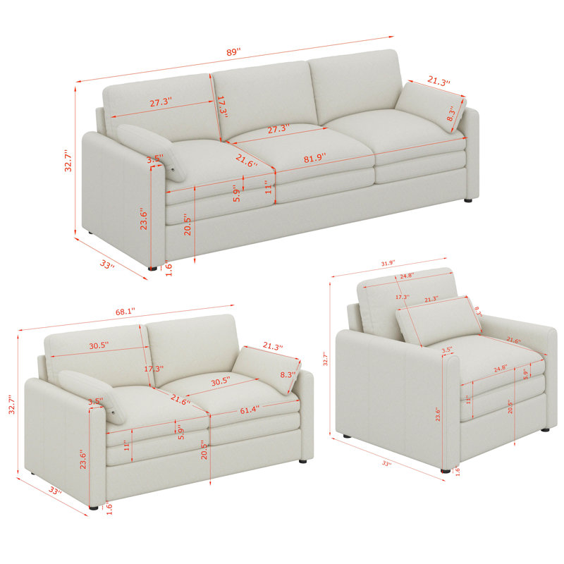 Ensemble de canapé rembourré 3 pièces Cofy Cloud, Beige