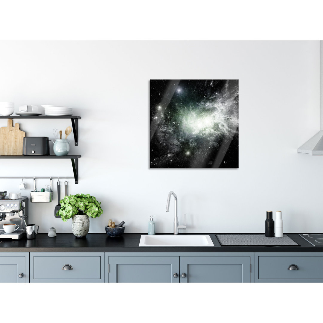 Glasbild Quadratisch | Wandbild Auf Echtglas | Ferne Galaxie Im Sternenstaub | Inkl. Aufhängung Und Abstandshalter 2 fer...