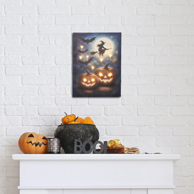 Battery-operated Lighted Wall Art - Flying Witch
