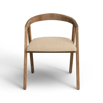 Sontania Oak Curved Back Dining Arm Chair with Upholstered Linen Seat -  Birch Lane™, BD1B8D5345964CFD9D69964FE6B97C9A