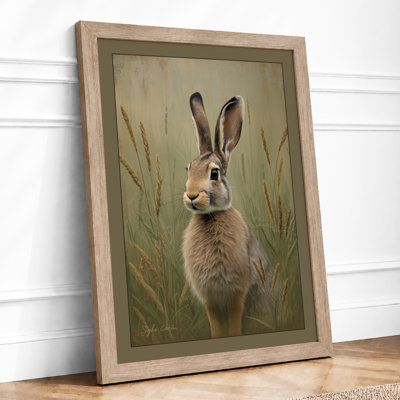 Alert Hare Rustic - Framed Print