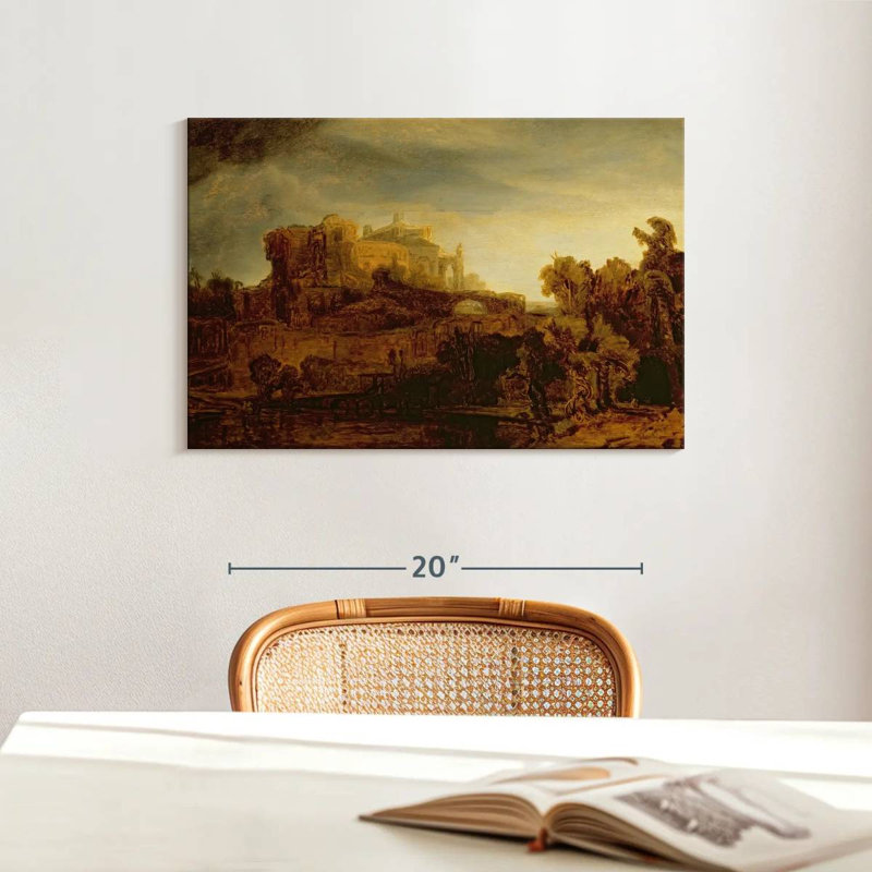Lilie paysage avec un château, H 16 po x l 24 po