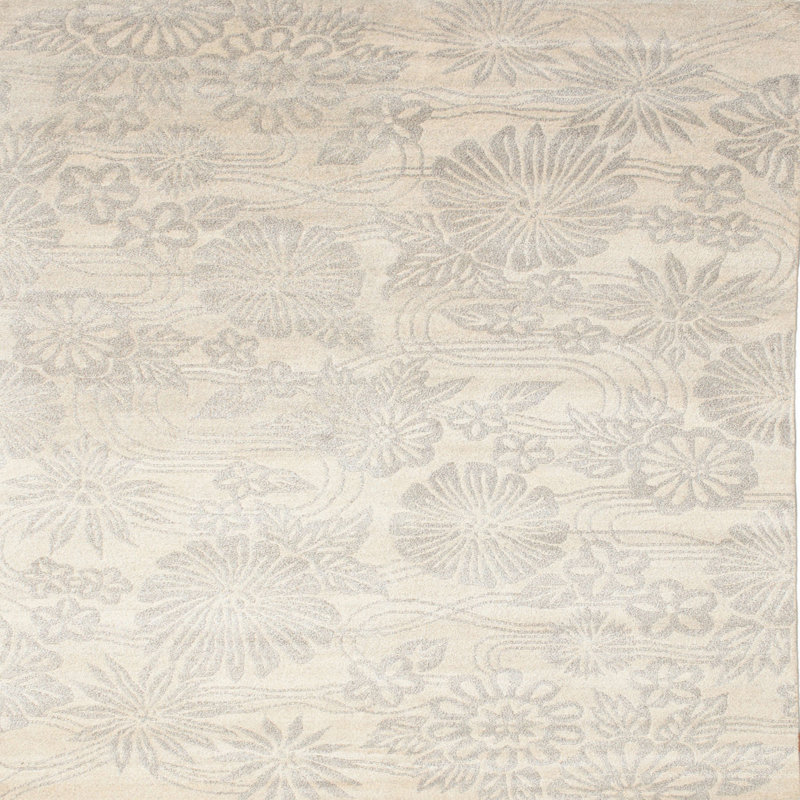 Tapis contemporain beige / olive clair, Carré 5 pi