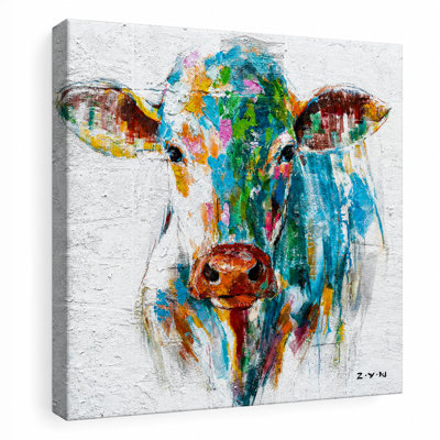 Colourful Cow Farmhouse Wrapped Canvas Wall Art