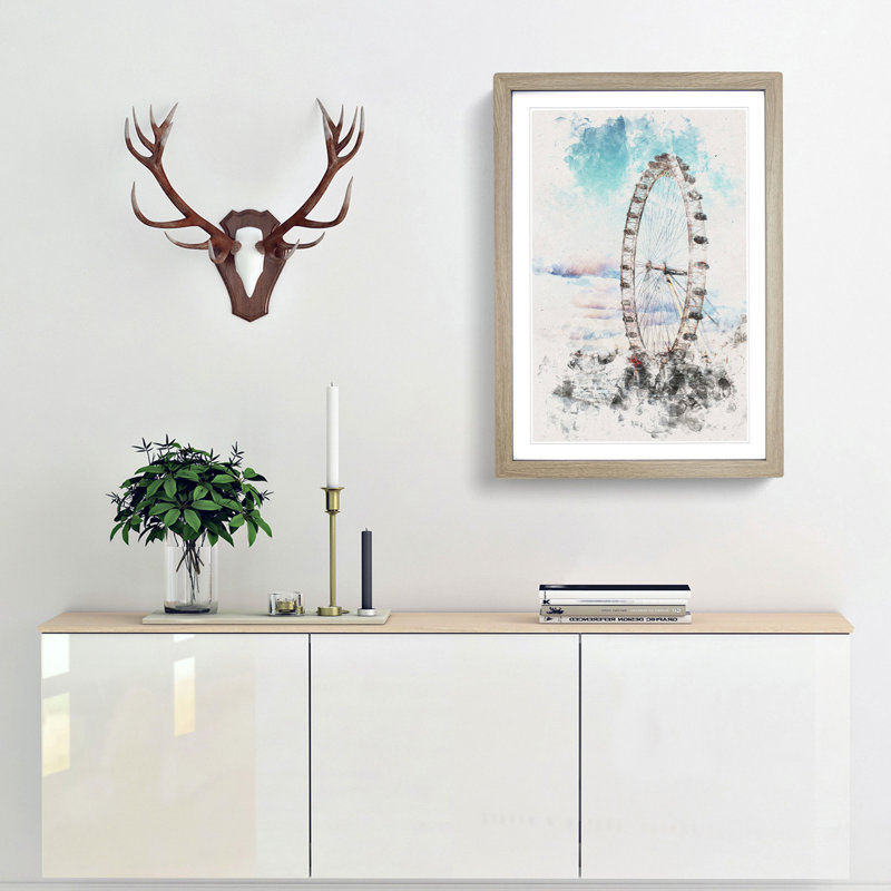 The London Eye - Framed Print, 33cm H x 24cm W x 2cm D, Oak Framed