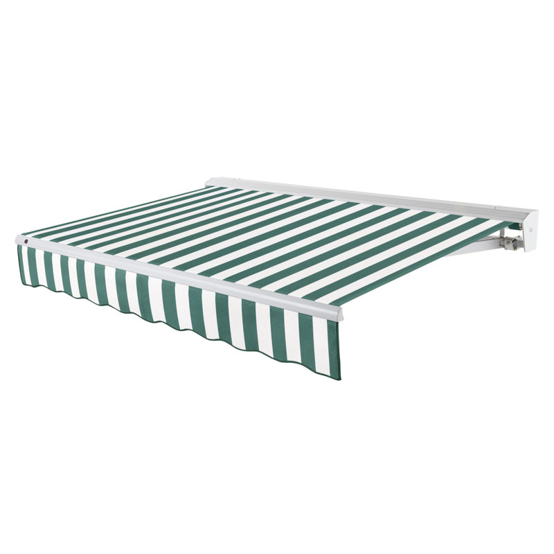 Auvent de patio rétractable avec capuchon Awntech Destin, l 12 pi x P 10 pi, Manuel, Forêt / rayure blanche