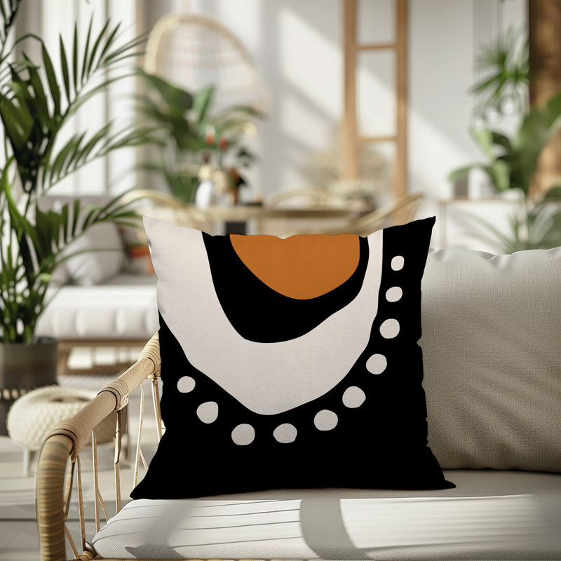 Oreiller carré réversible intérieur / extérieur Tobe Minimalist, H 17 po x l 17 po, Orange brûlé / noir / blanc cassé