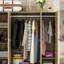 59" W Wardrobe Armoire with Rattan Doors, 5 Drawers, 7 Shelves and Hanging Rods for Bedroom Storage