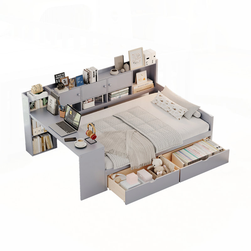 Multi-functional Wooden Daybed with Storage Cabinets Drawers, Full 
