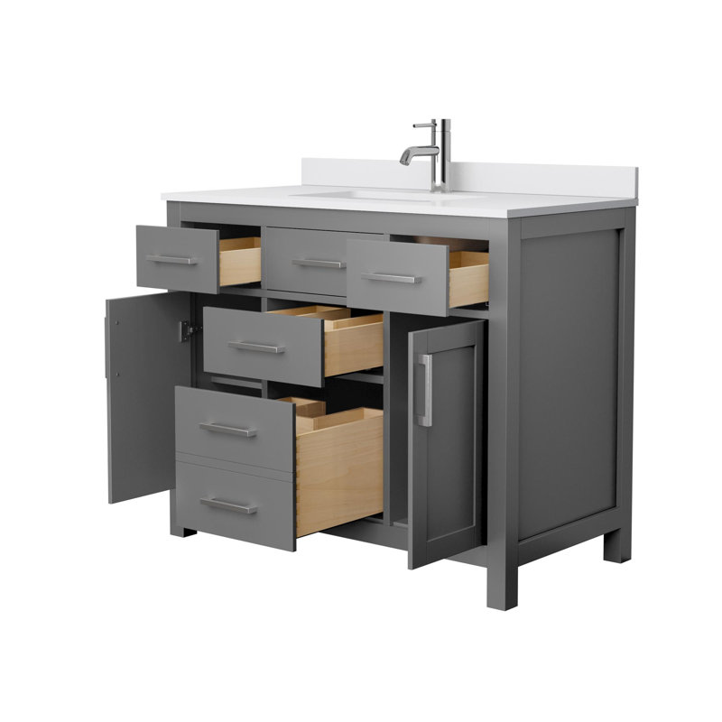 Beckett 42" Freestanding Single Bathroom Vanity with Cultured Marble Top, Dark Gray, White Cultured Marble, Brushed Nickel