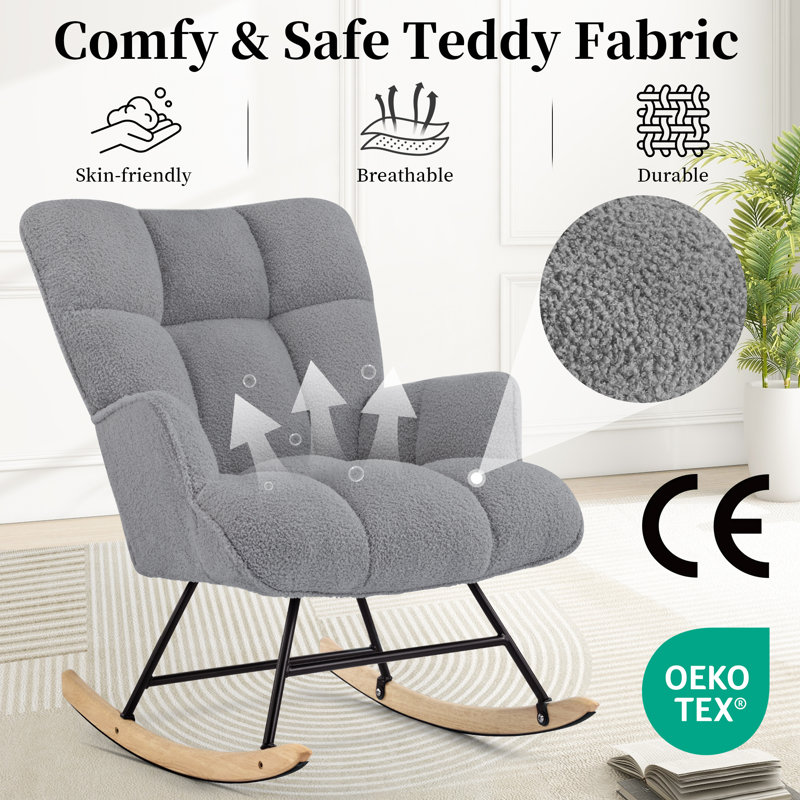 Solid + Manufactured Wood/Iron Rocking Chair, Dark Grey