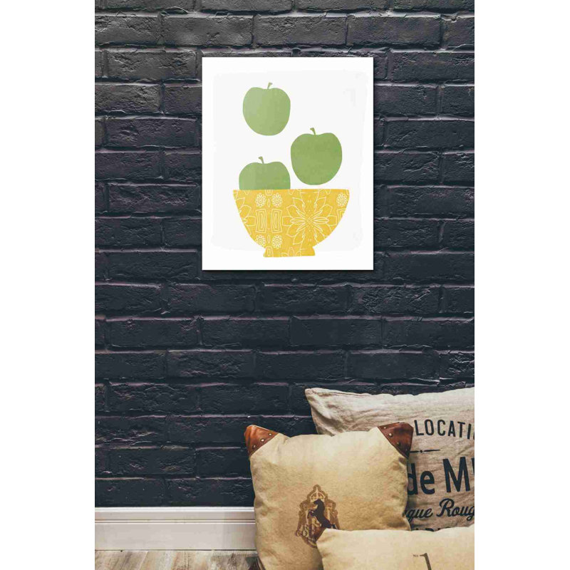 «Bowl of Green Apples» par Linda Woods, art mural sur toile, H 24 po x l 20 po
