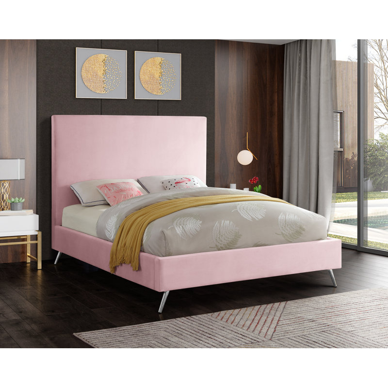 Lit plateforme tapissier Jasmine Lavaca, Très grand, Velours rose