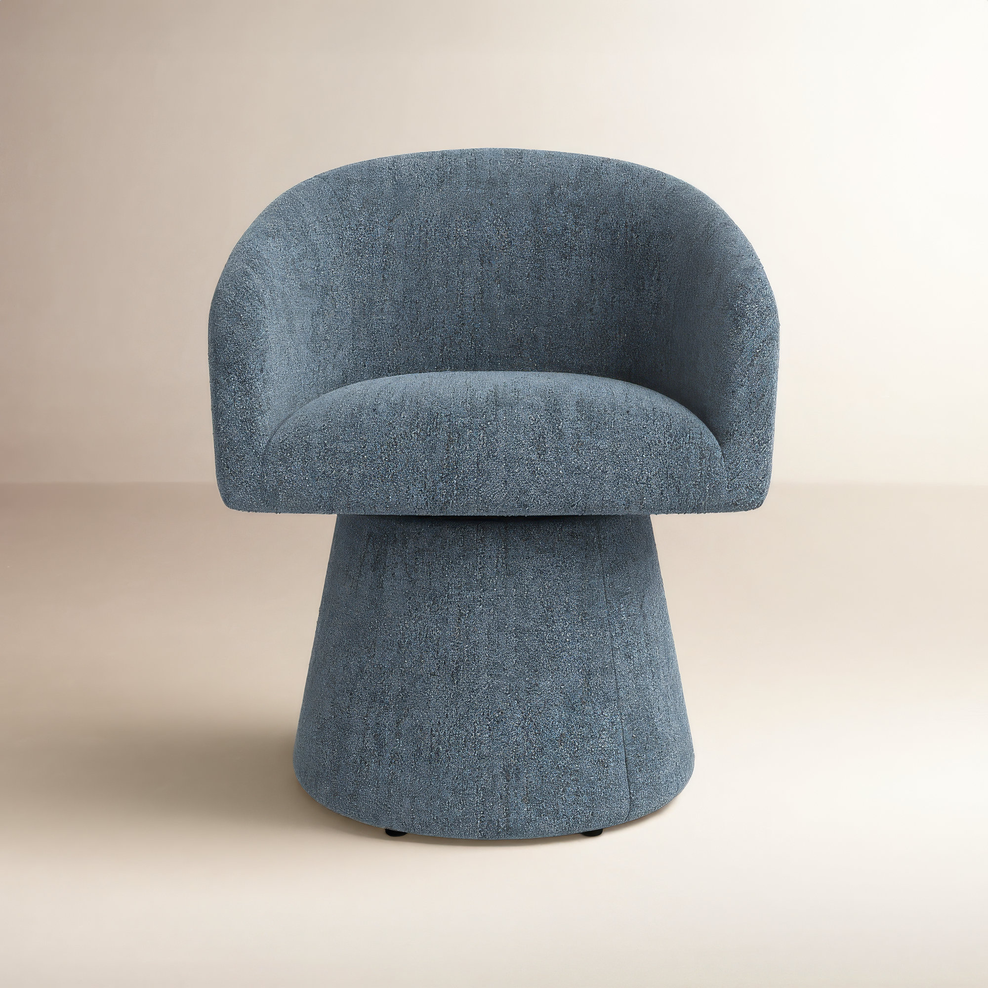 Kyo Chenille Upholstered Barrel Chair, Mellow Steel Blue Boucle