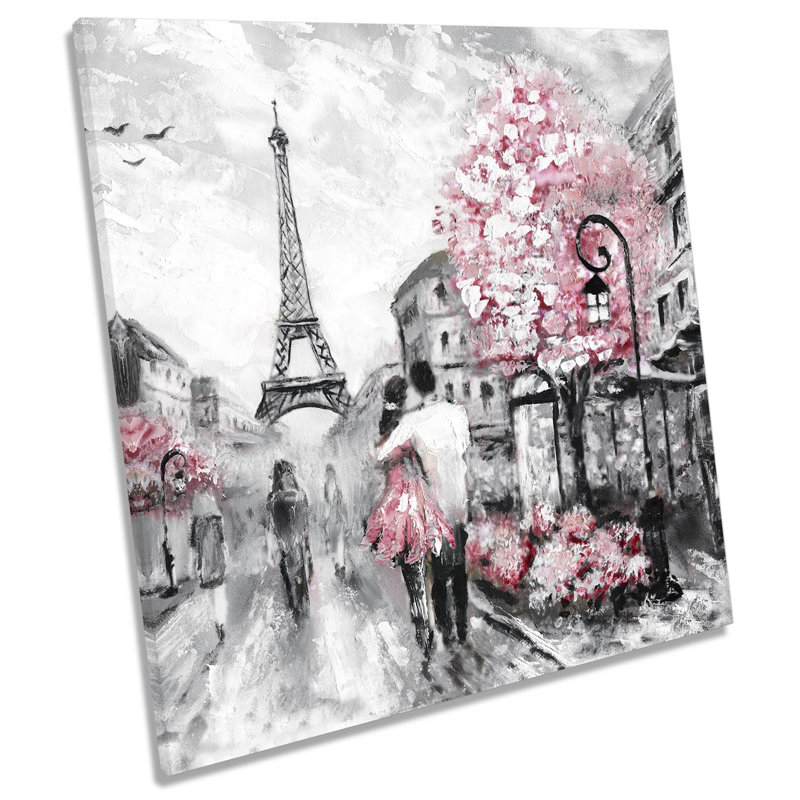 Z6173 Eiffel Tower Street Floral Picture - Wrapped Canvas Painting, 60cm H x 60cm W x 2cm D